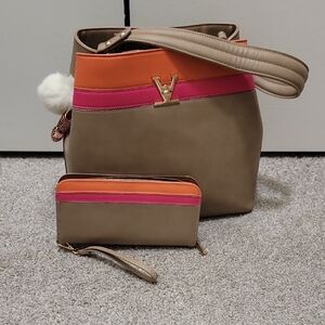 Stylish Tan and Pink Women's Bag Set